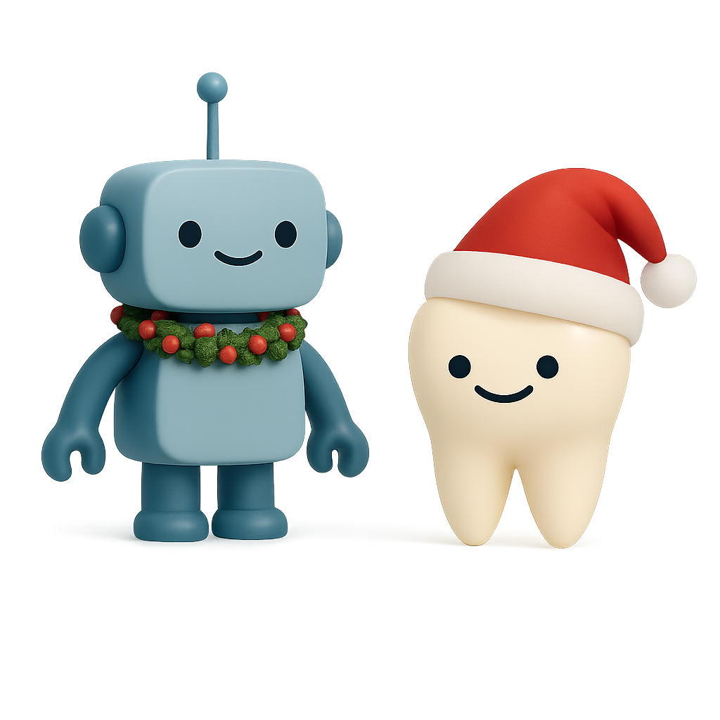 Robot and tooth characters with holiday details